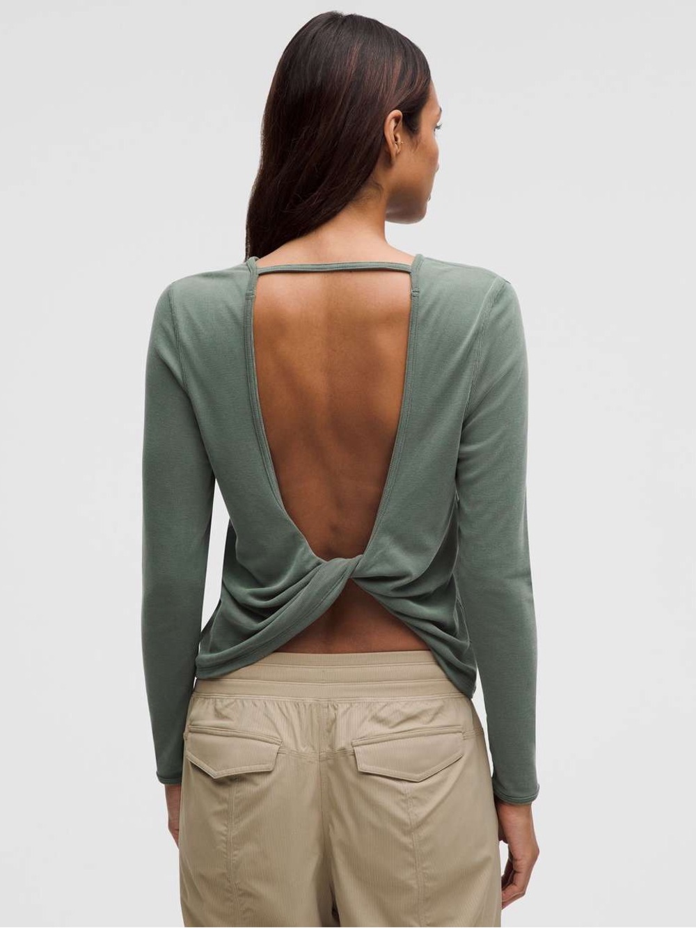 NWT Lululemon Twist-Back Soft Ribbed Long Sleeve Top Dark Forest